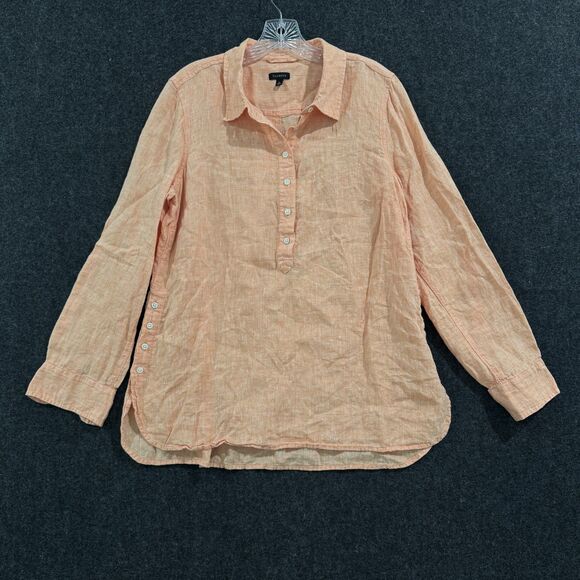 Talbots Shirt Women's Large Orange 100% Linen Button Up Long Sleeve Lightweight - Picture 1 of 7